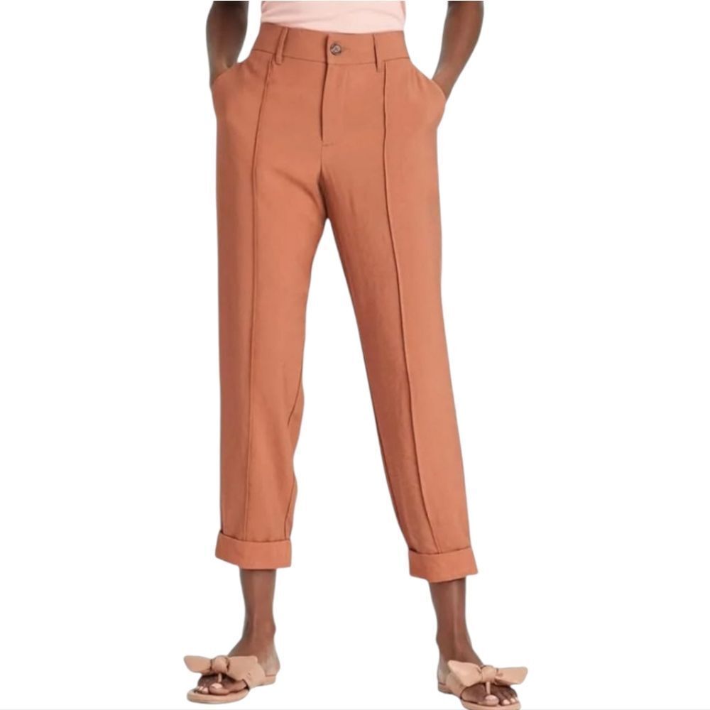 A New Day -1313 High-Rise Slim Straight Leg‎ Pintuck Ankle Pants Orange Rust 8
